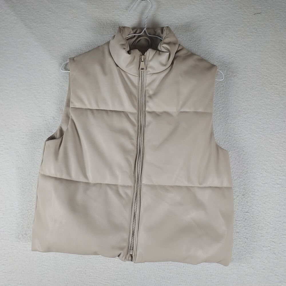 Zara Faux Leather Puffer Vest Girls Sz 11-12 Beige Full Zip Kids 152